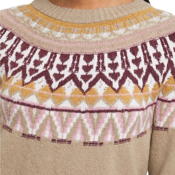 FDJ Tribal Fair Isle Crewneck Ribbed Sweater, Size S - Picture 4 of 10